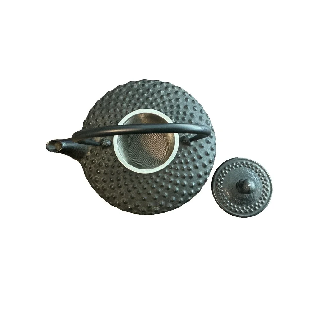 Japanese Cast Iron Teapot Dotted Pattern & Handle Hobnail Black 8